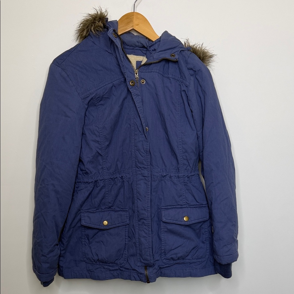 Mossimo Supply Co. Blue Sherpa-Lined Jacket with Faux Fur Hood – Large